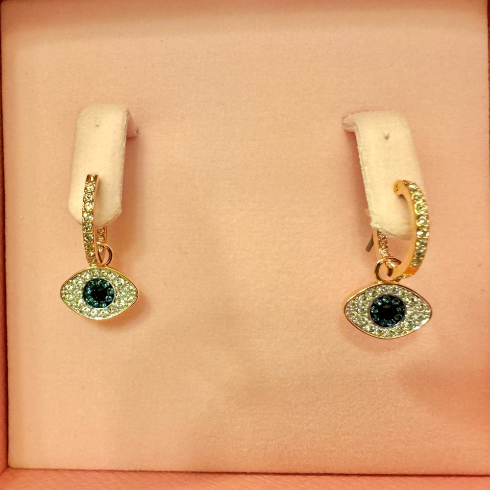 Swarovski Gold and Blue Evil Eye Earrings